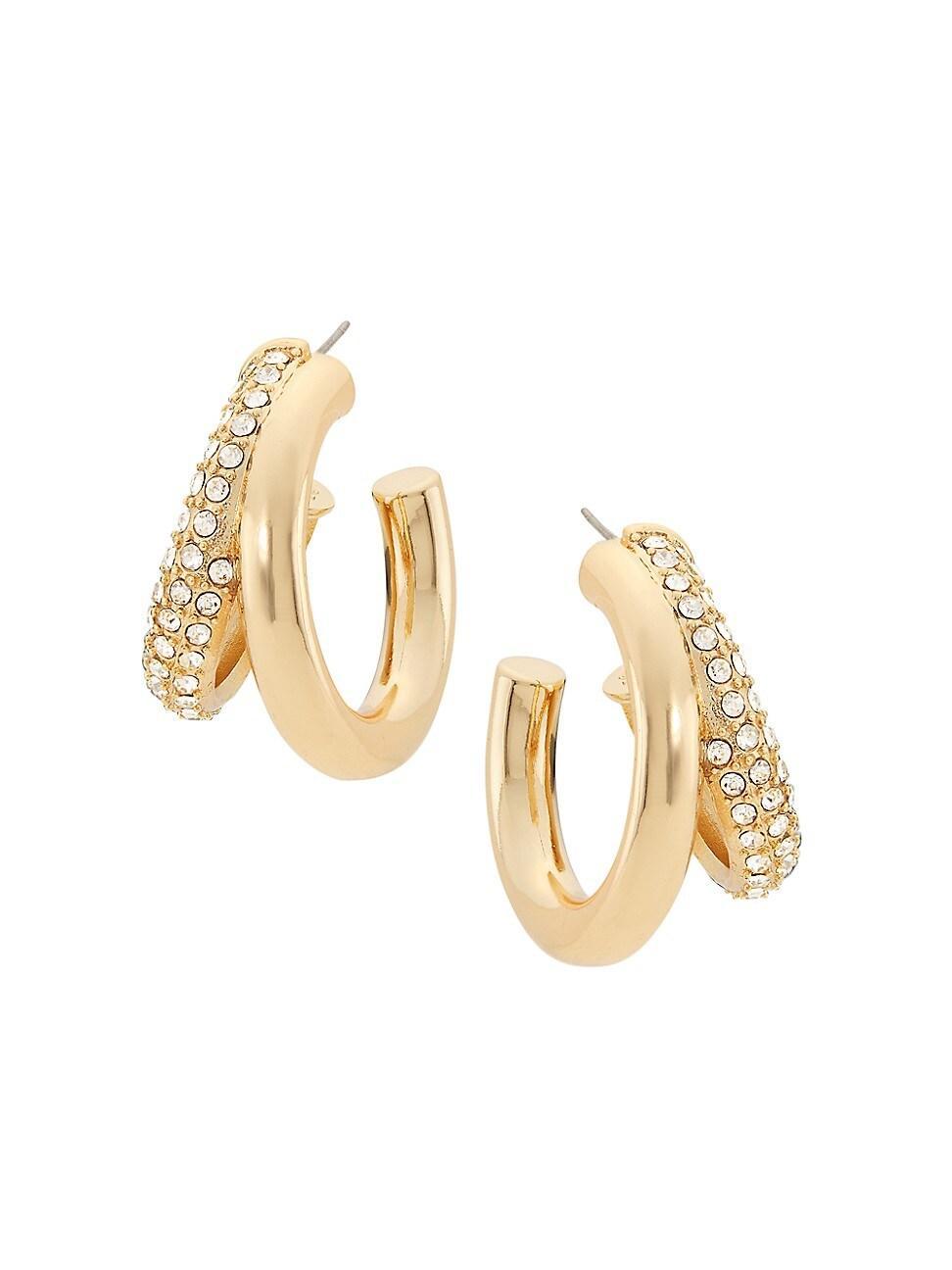 Womens 14K-Gold-Plated & Glass Crystal Double-Hoop Earrings Product Image