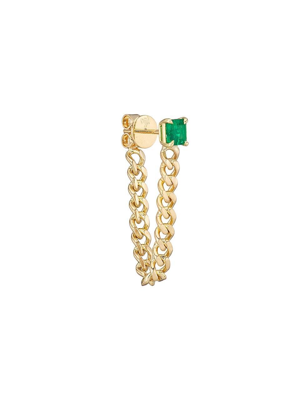 Womens 18K Yellow Gold & Emerald Cuban Chain Drop Earring Product Image