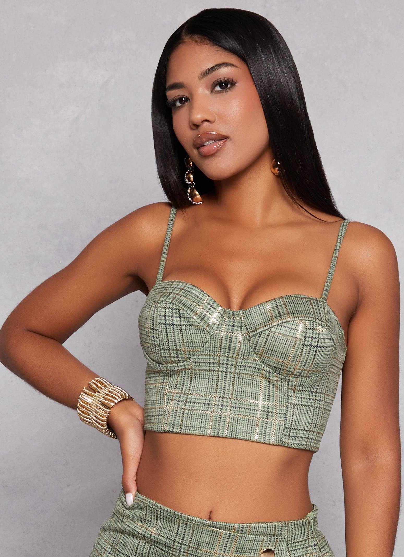 Womens Plaid Bustier Crop Top Product Image