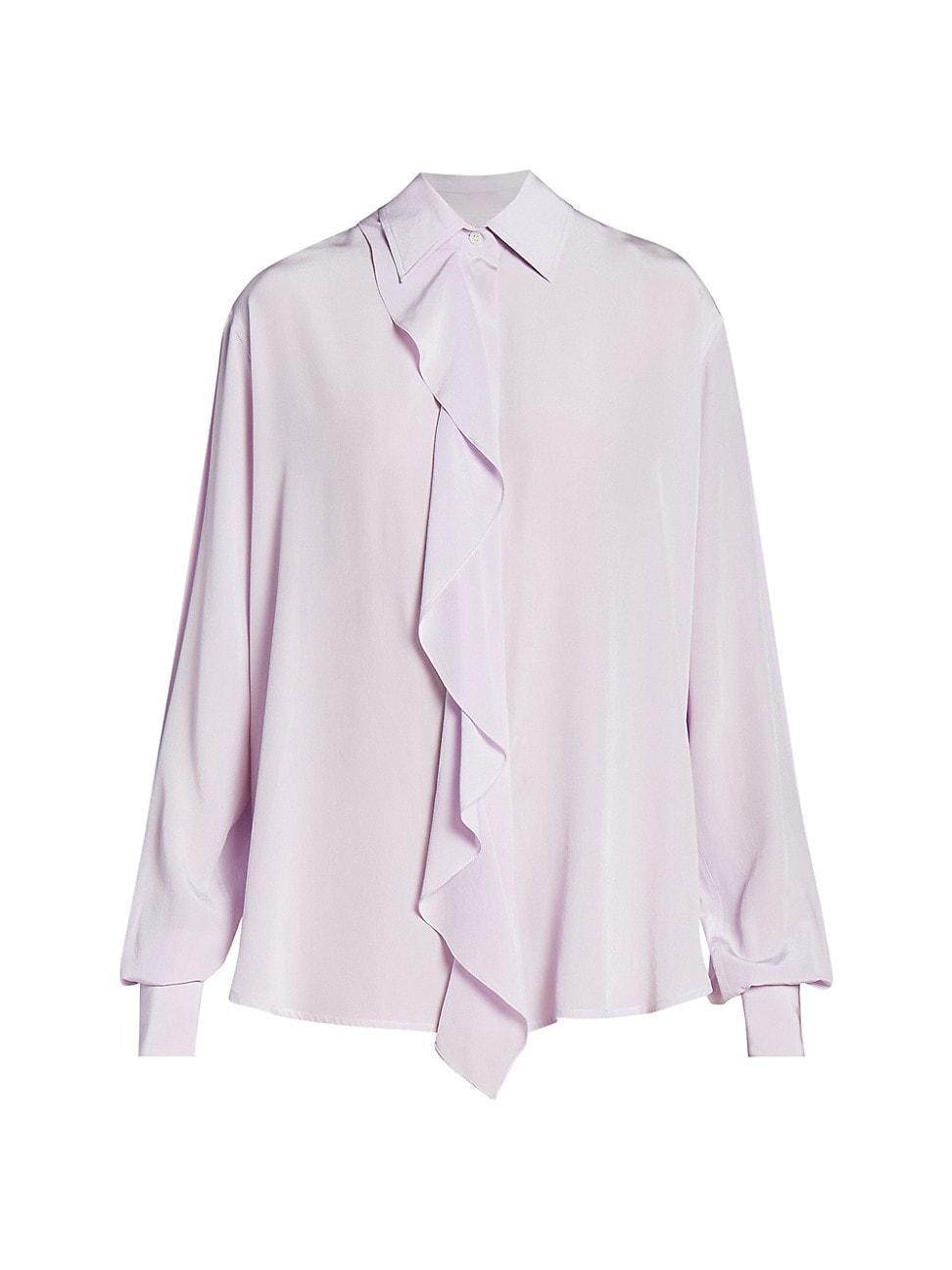 Womens Silk Asymmetric Ruffled Blouse Product Image