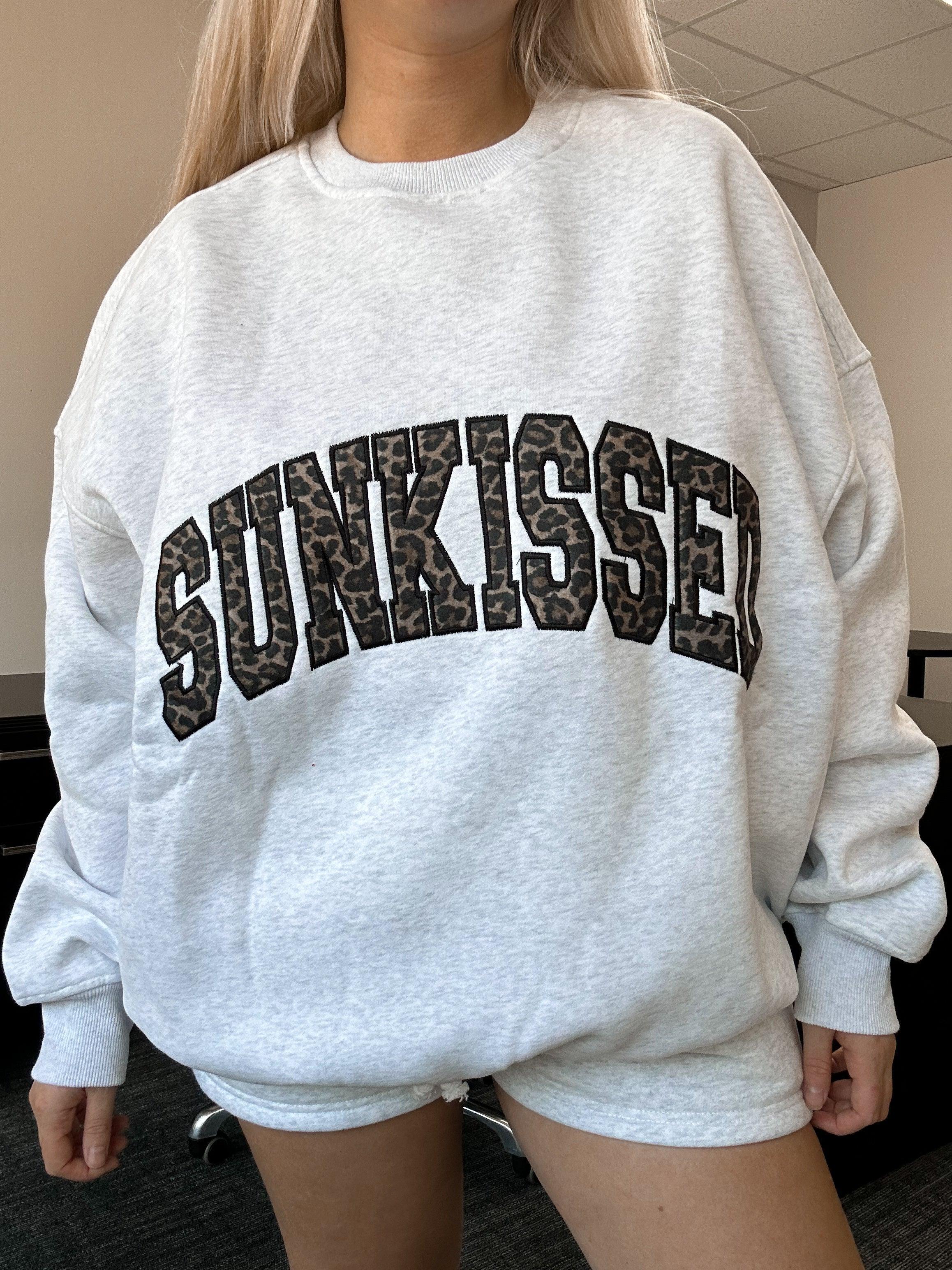 Pearl Grey Sunkissed Leopard Print Embroider Sweatshirt Product Image