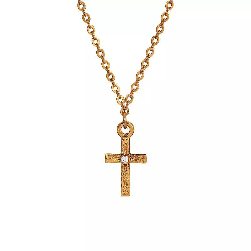 1928 Gold Tone Crystal Cross Pendant Necklace, Womens, Yellow Product Image