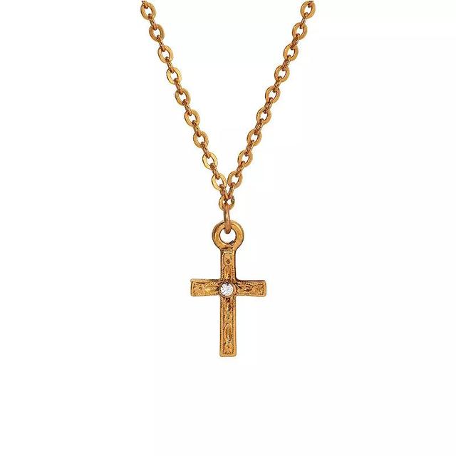 1928 Gold Tone Crystal Cross Pendant Necklace, Womens, Yellow Product Image