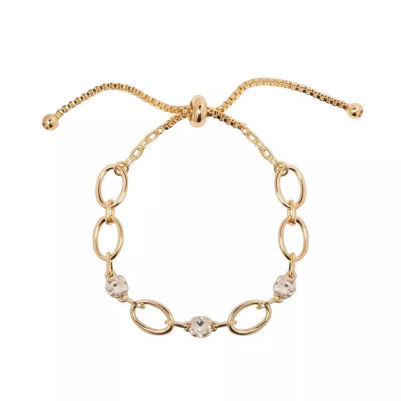 LC Lauren Conrad Gold Tone Mixed Chain Stone Pull-Tie Bracelet, Womens, Clear Product Image