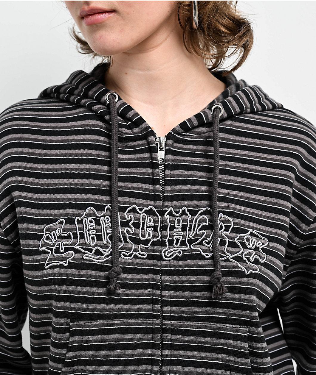 Empyre Angel Stripe Black & Grey Crop Zip Hoodie Product Image