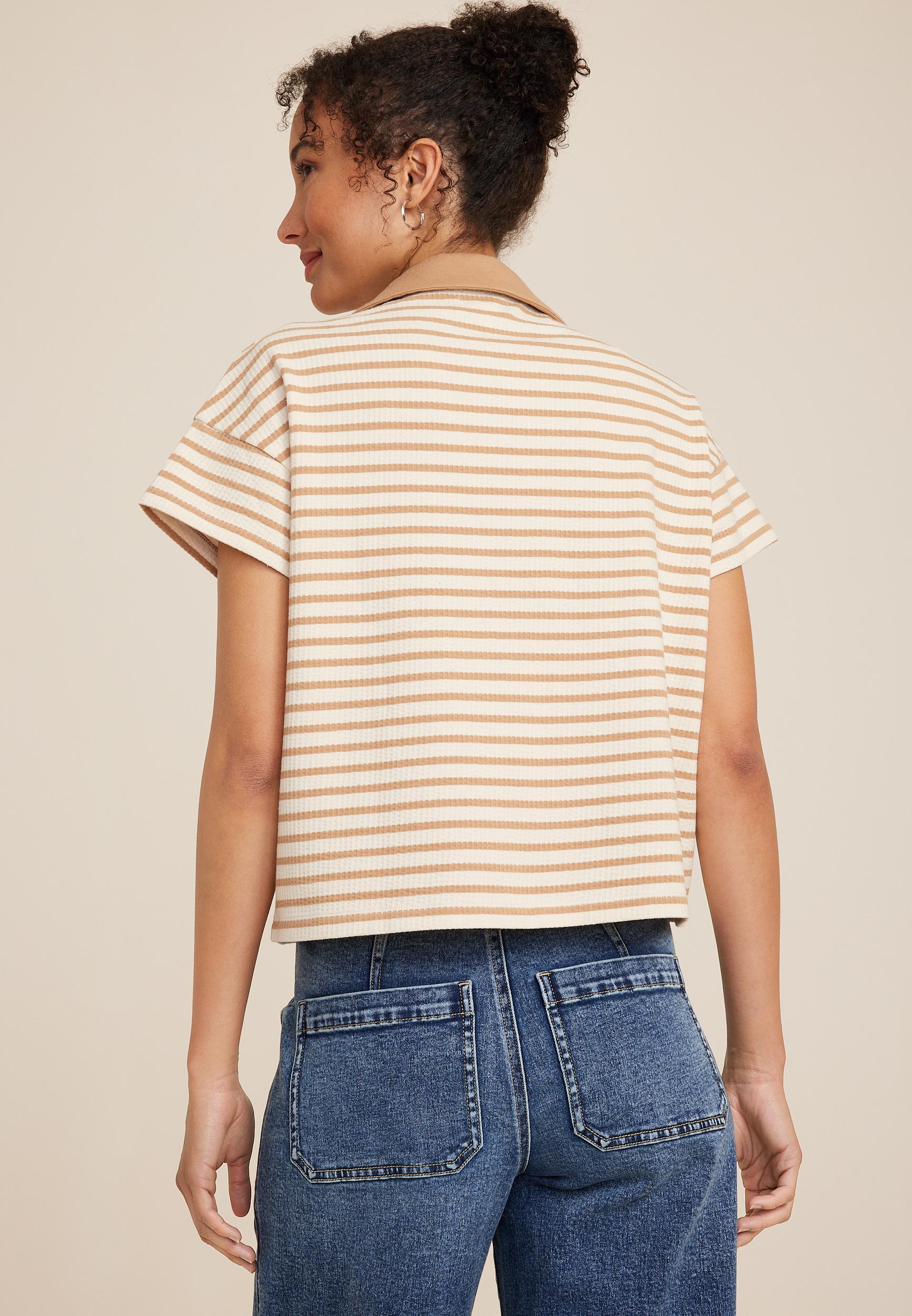 Cropped Court Polo Striped Tee Product Image