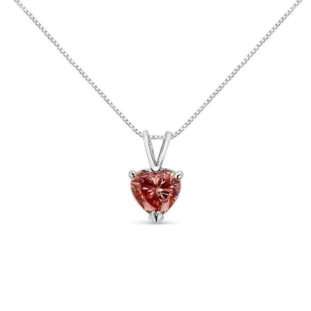 Haus of Brilliance 14k White Gold 1 Carat T.W. Lab-Grown Pink Heart Diamond Solitaire Pendant Necklace, Womens Product Image