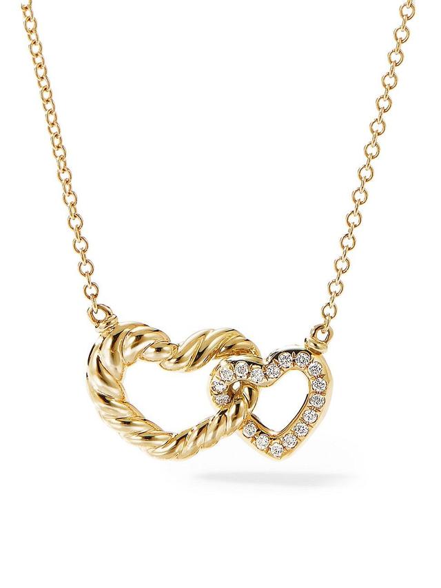 Womens Cable Collectibles Interlocking Heart Necklace in 18K Yellow Gold with Pav Diamonds Product Image