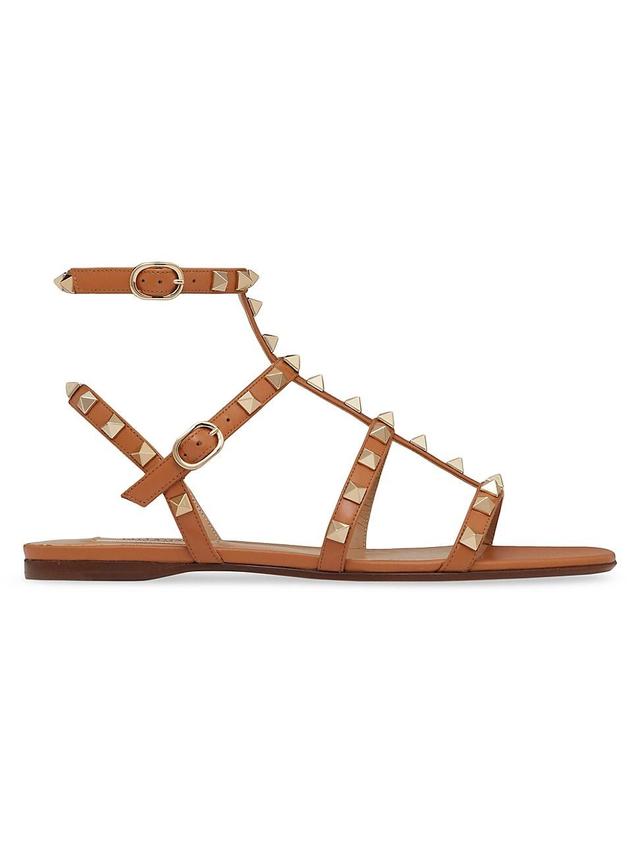 Womens Rockstud Flat Calfskin Sandals with Straps Product Image