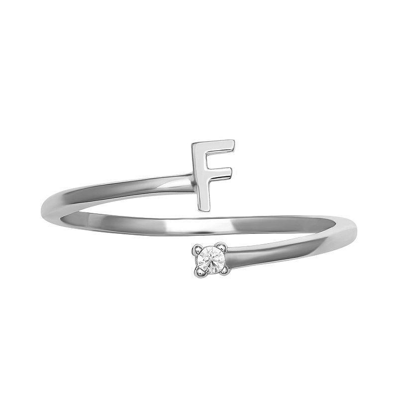 PRIMROSE Sterling Silver Cubic Zirconia Initial Bypass Band Ring, Womens Sterling Silver X Product Image