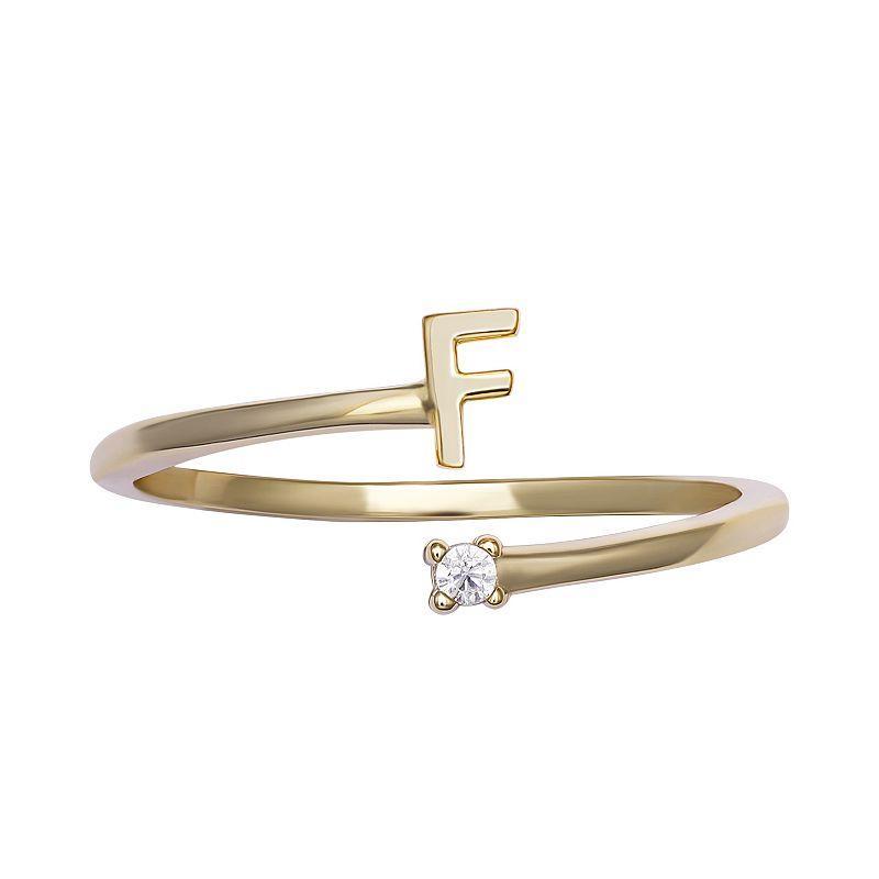 PRIMROSE Sterling Silver Cubic Zirconia Initial Bypass Band Ring, Womens Gold Tone M Product Image