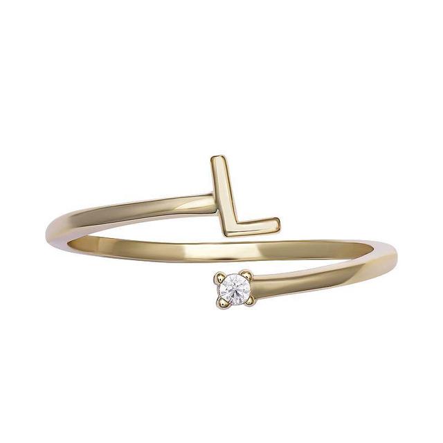 PRIMROSE Sterling Silver Cubic Zirconia Initial Bypass Band Ring, Womens Gold Tone L Product Image