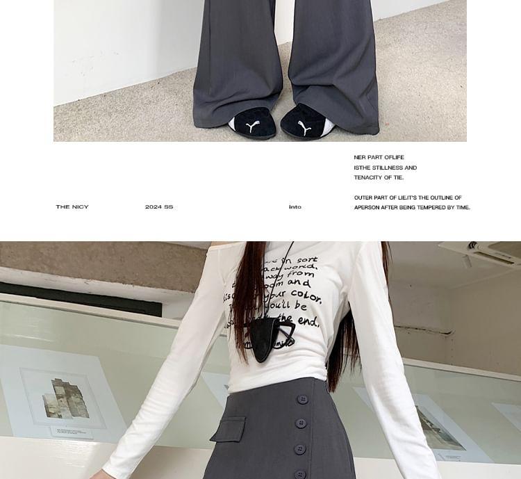 High Rise Mock Two-Piece Plain Buttoned Wide Leg Dress Pants Product Image