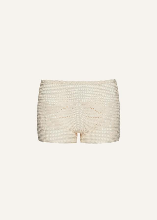 Lace crochet mini shorts in cream Product Image