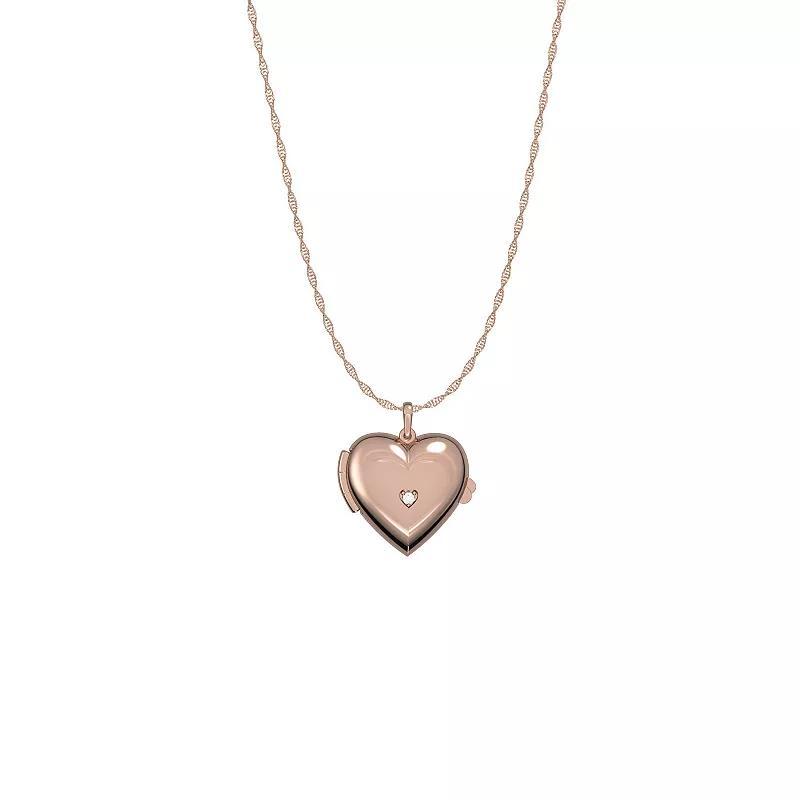 10k Rose Gold Diamond Accent Heart Locket Pendant Necklace, Womens 10k Gold Product Image