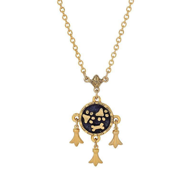 1928 Gold Tone Blue Paws & Bone Charm Necklace, Womens Product Image