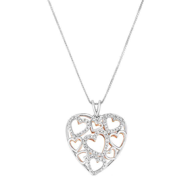 Two-Tone Sterling Silver 1/4 Carat T.W. White Diamond Open Heart Pendant Necklace, Womens, Two Tone Product Image