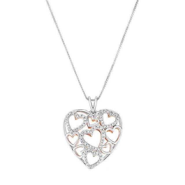 Two-Tone Sterling Silver 1/4 Carat T.W. White Diamond Open Heart Pendant Necklace, Womens Product Image