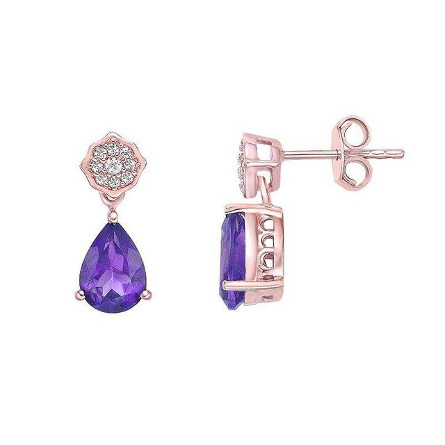 Gemminded 18k Rose Gold Over Sterling Silver Amethyst & White Topaz Earrings, Womens, Purple Product Image