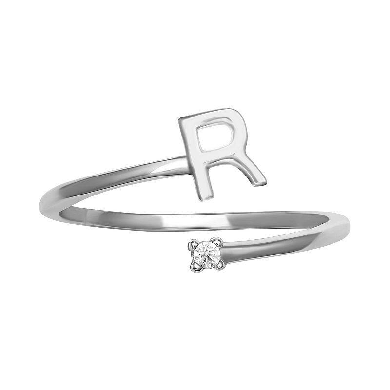 PRIMROSE Sterling Silver Cubic Zirconia Initial Bypass Band Ring, Womens Sterling Silver I Product Image