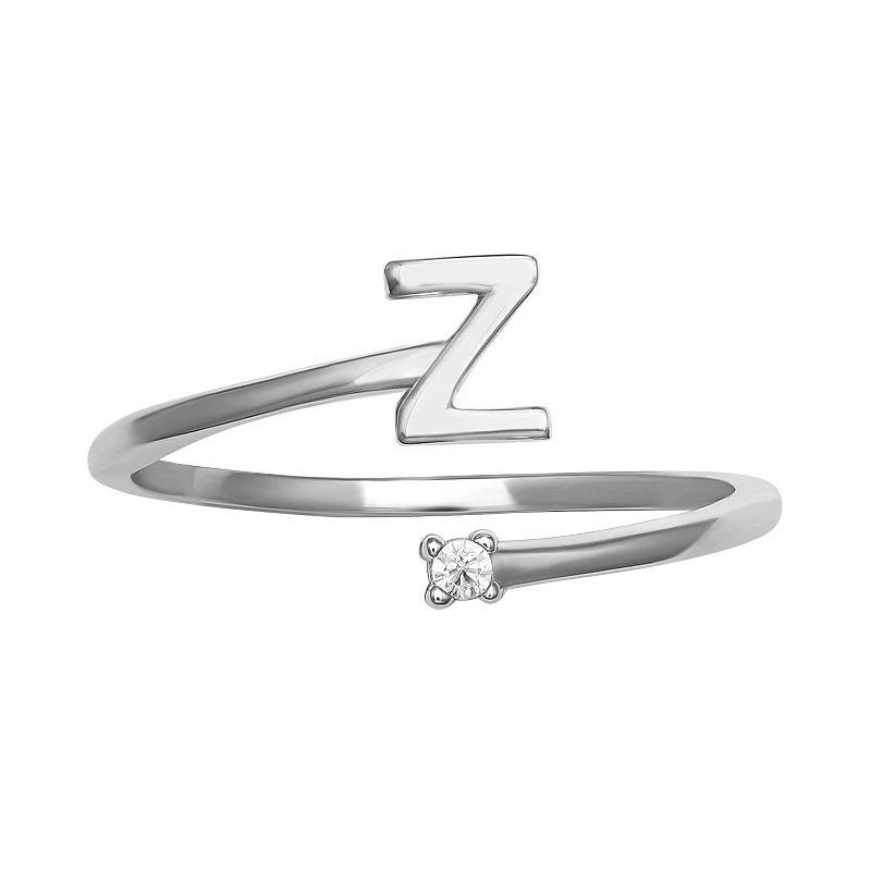 PRIMROSE Sterling Silver Cubic Zirconia Initial Bypass Band Ring, Womens Gold Tone L Product Image