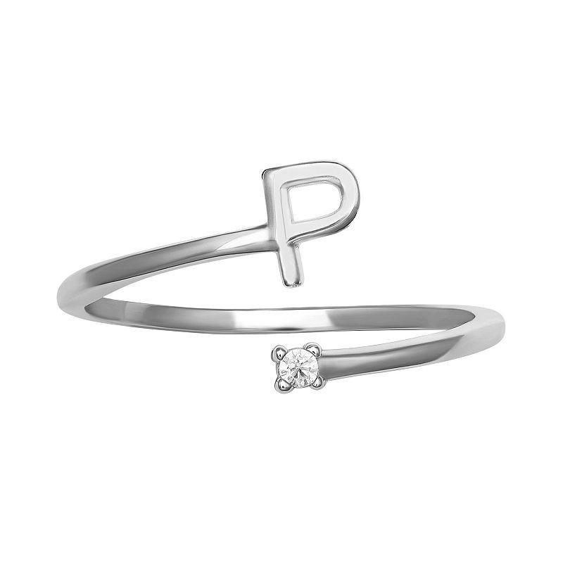 PRIMROSE Sterling Silver Cubic Zirconia Initial Bypass Band Ring, Womens Grey Product Image