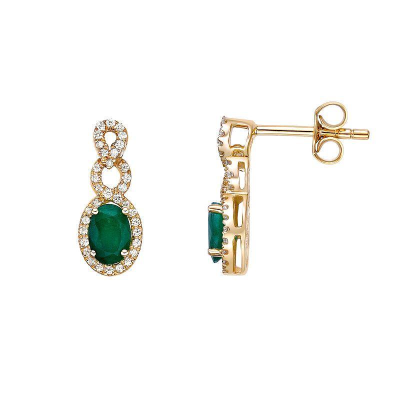 Gemminded 10k Gold 1/4 Carat T.W. Diamond & Emerald Earrings, Womens, Green Product Image