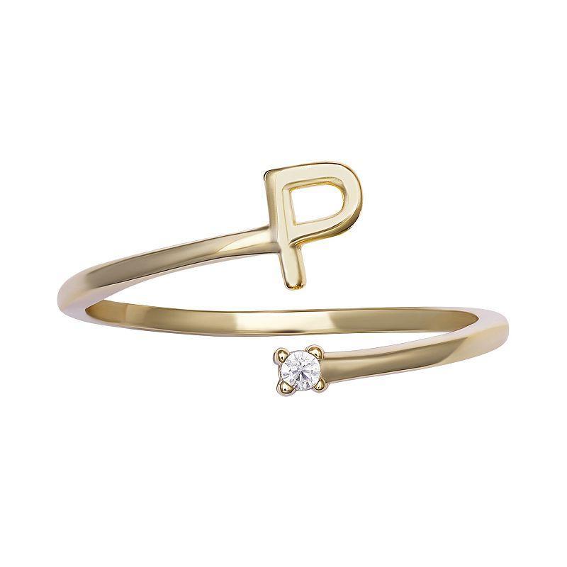 PRIMROSE Sterling Silver Cubic Zirconia Initial Bypass Band Ring, Womens Gold Tone K Product Image