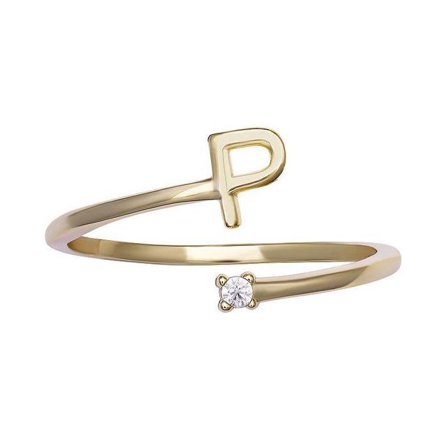 PRIMROSE Sterling Silver Cubic Zirconia Initial Bypass Band Ring, Womens Gold Tone L Product Image