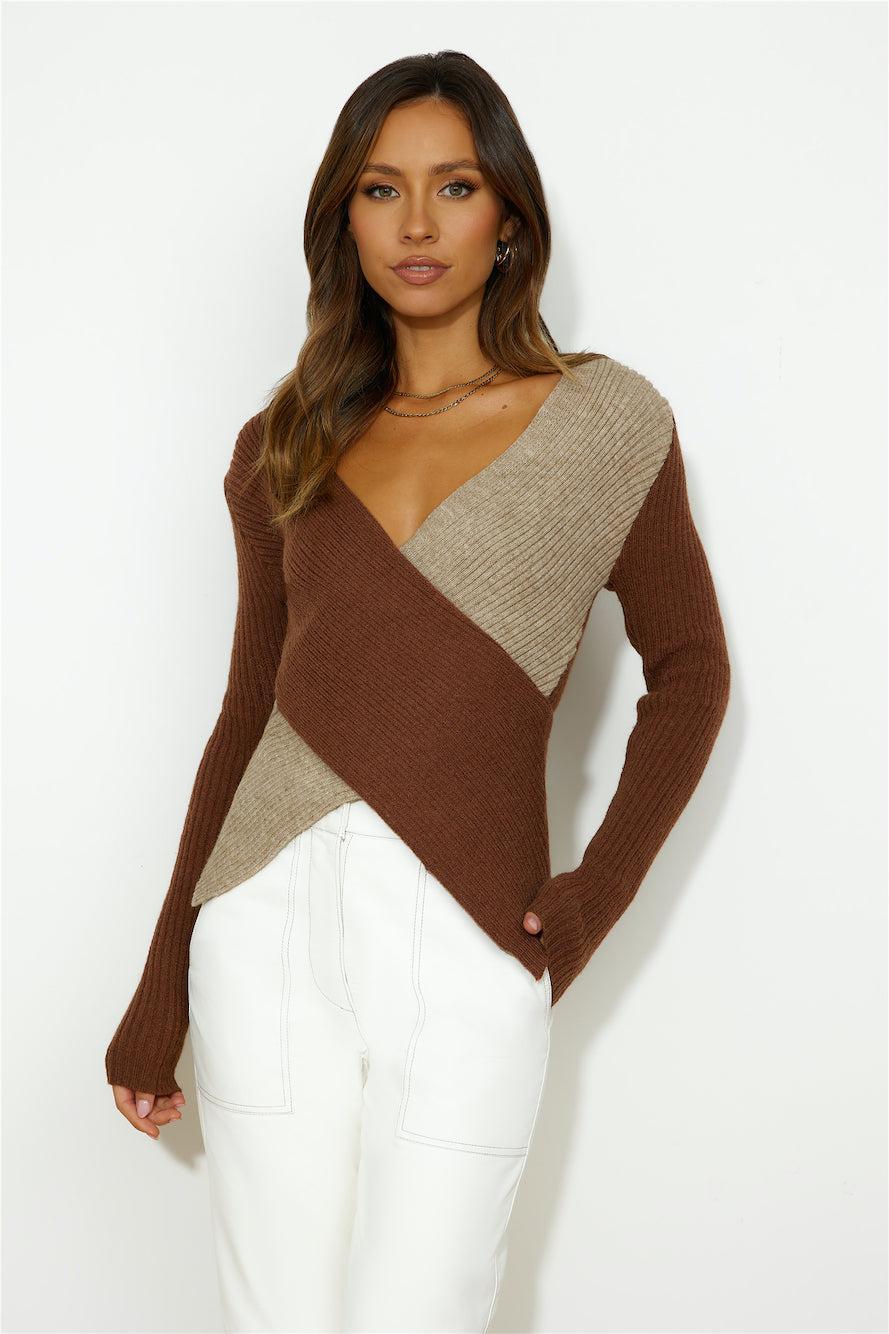 Stylish Winter Knit Top Brown Product Image