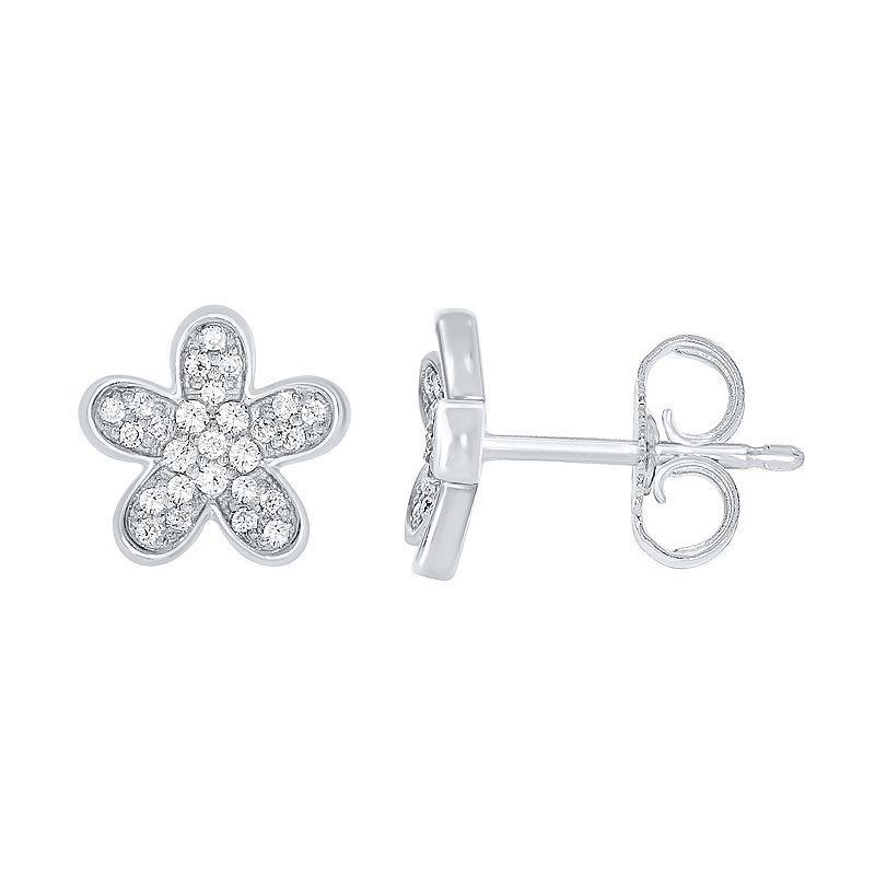 Sterling Silver 1/6 Carat T.W. Diamond Flower Stud Earrings, Womens Product Image