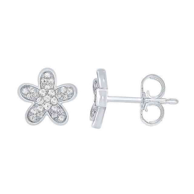 Sterling Silver 1/6 Carat T.W. Diamond Flower Stud Earrings, Womens, White Product Image