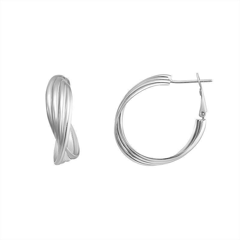 Sterling Silver Ribbed Twist Omega Hoop Earrings, Womens Product Image