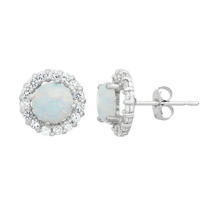 Designs by Gioelli Lab-Created Opal & White Topaz 10k White Gold Halo Stud Earrings, Womens Product Image