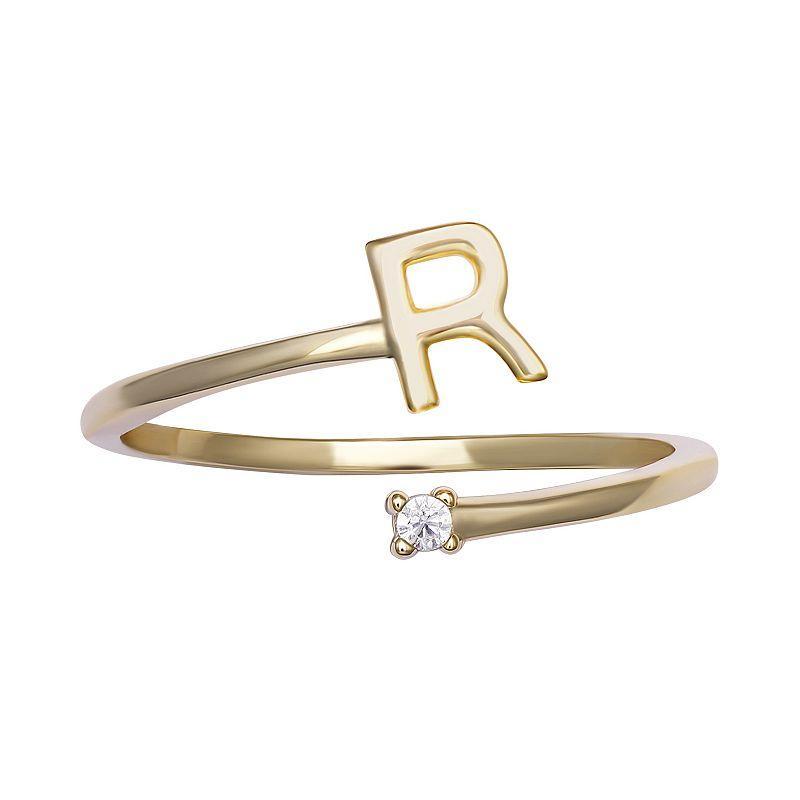 PRIMROSE Sterling Silver Cubic Zirconia Initial Bypass Band Ring, Womens Yellow Product Image