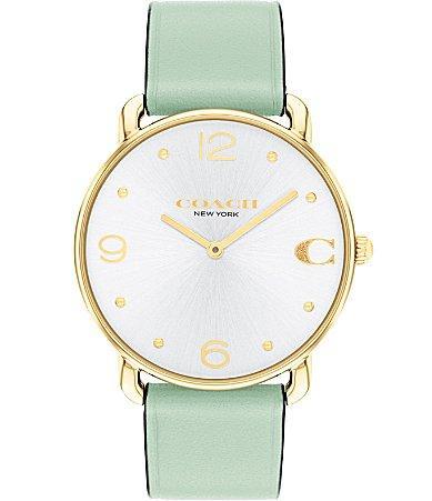 COACH Womens Elliot Quartz Analog Green Leather Strap  Watch Product Image