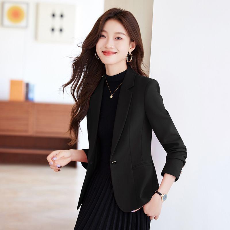 Notch Lapel Plain Single-Button Blazer product image