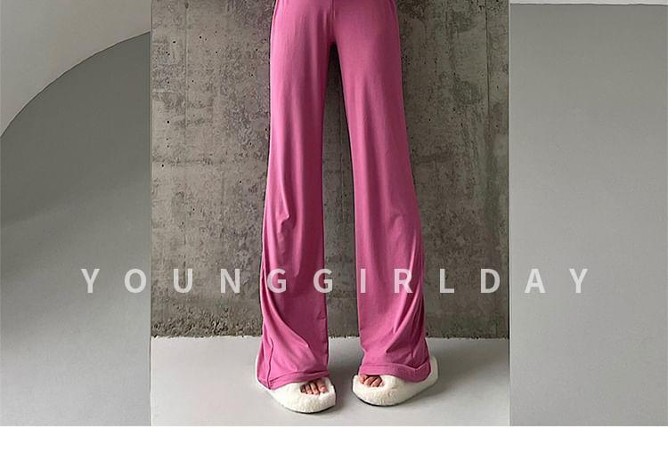 High Rise Plain Ruched Wide Leg Pants Product Image