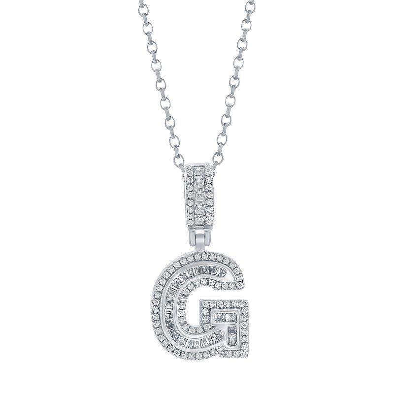 Argento Bella Sterling Silver Cubic Zirconia Initial Pendant Necklace, Womens White Product Image