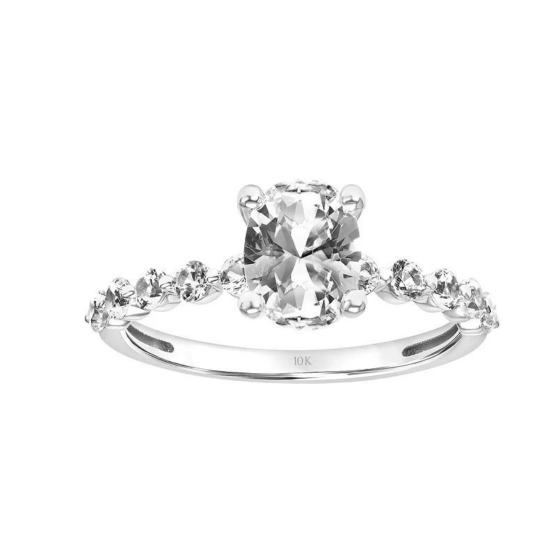 Love Always 10k White Gold Oval-Cut Lab-Created White Sapphire Engagement Ring, Womens Product Image