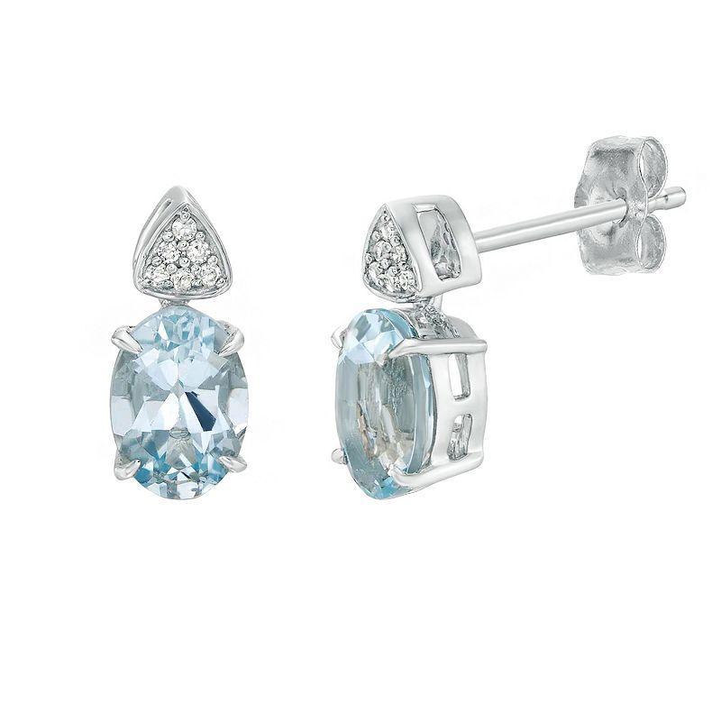 Gemminded 10k White Gold Aquamarine & Diamond Accent Drop Earrings, Womens, 10k Whgold Product Image