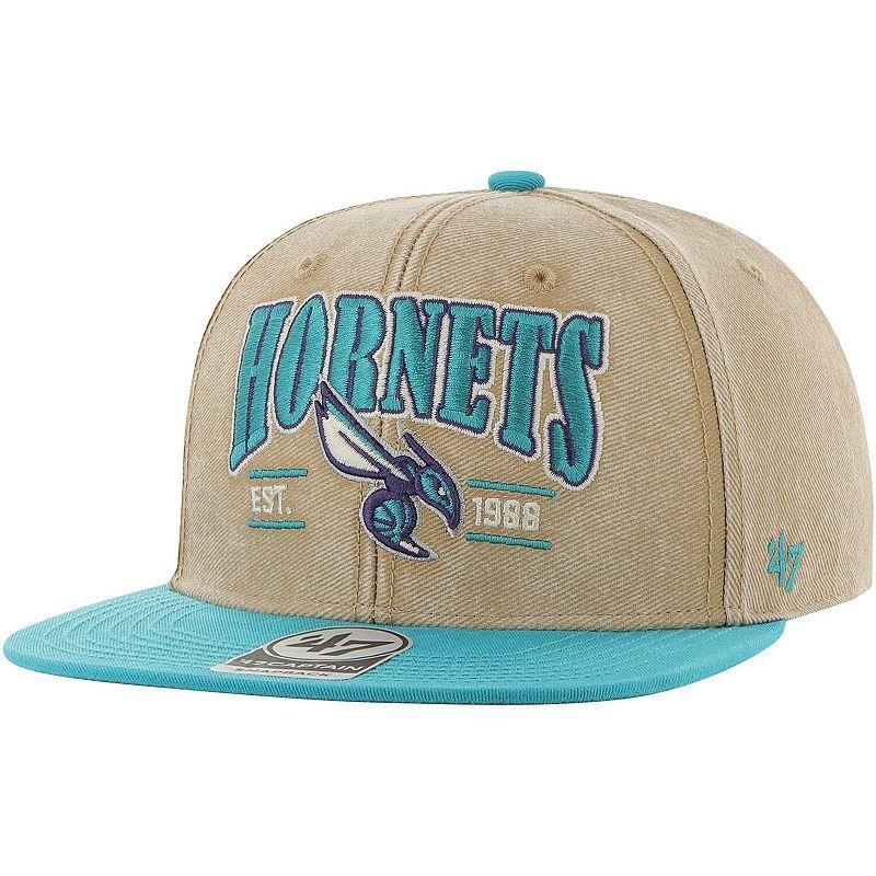 Mens 47 Khaki/Teal Charlotte Hornets Chilmark Captain Snapback Hat Product Image