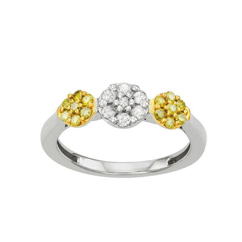 Jewelexcess Sterling Silver 1/2 Carat T.W. Yellow & White Diamond Cluster Ring, Womens Product Image