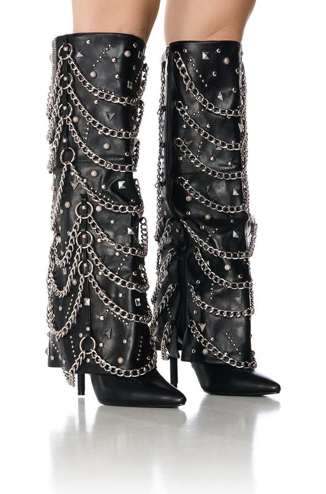 AZALEA WANG NORSE BLACK EMBELLISHED HARDWARE FOLD OVER BOOT Product Image