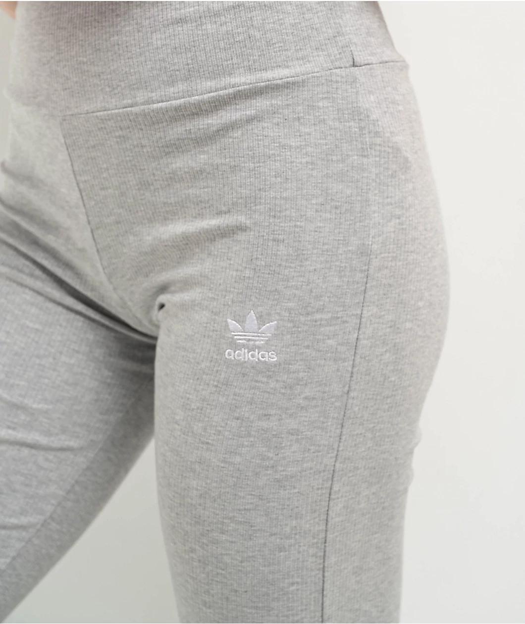 adidas Essentials Grey Ribbed Flare Pants Product Image