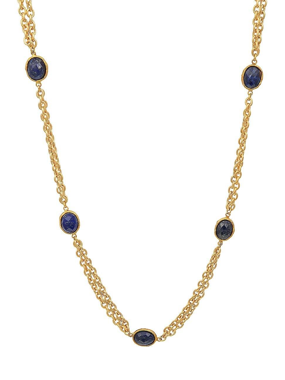 Womens Two Pierres Dots 22K Gold-Plated & Lapis Lazuli Long Necklace Product Image