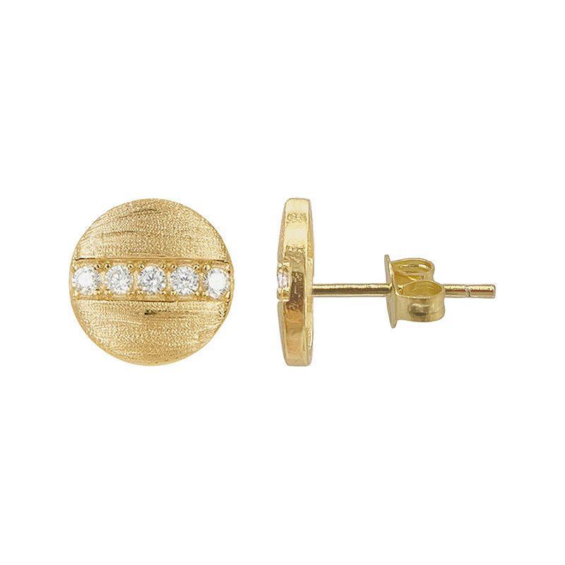 Adornia 14k Gold-Plated Pave Line Round Disc Stud Earrings Product Image