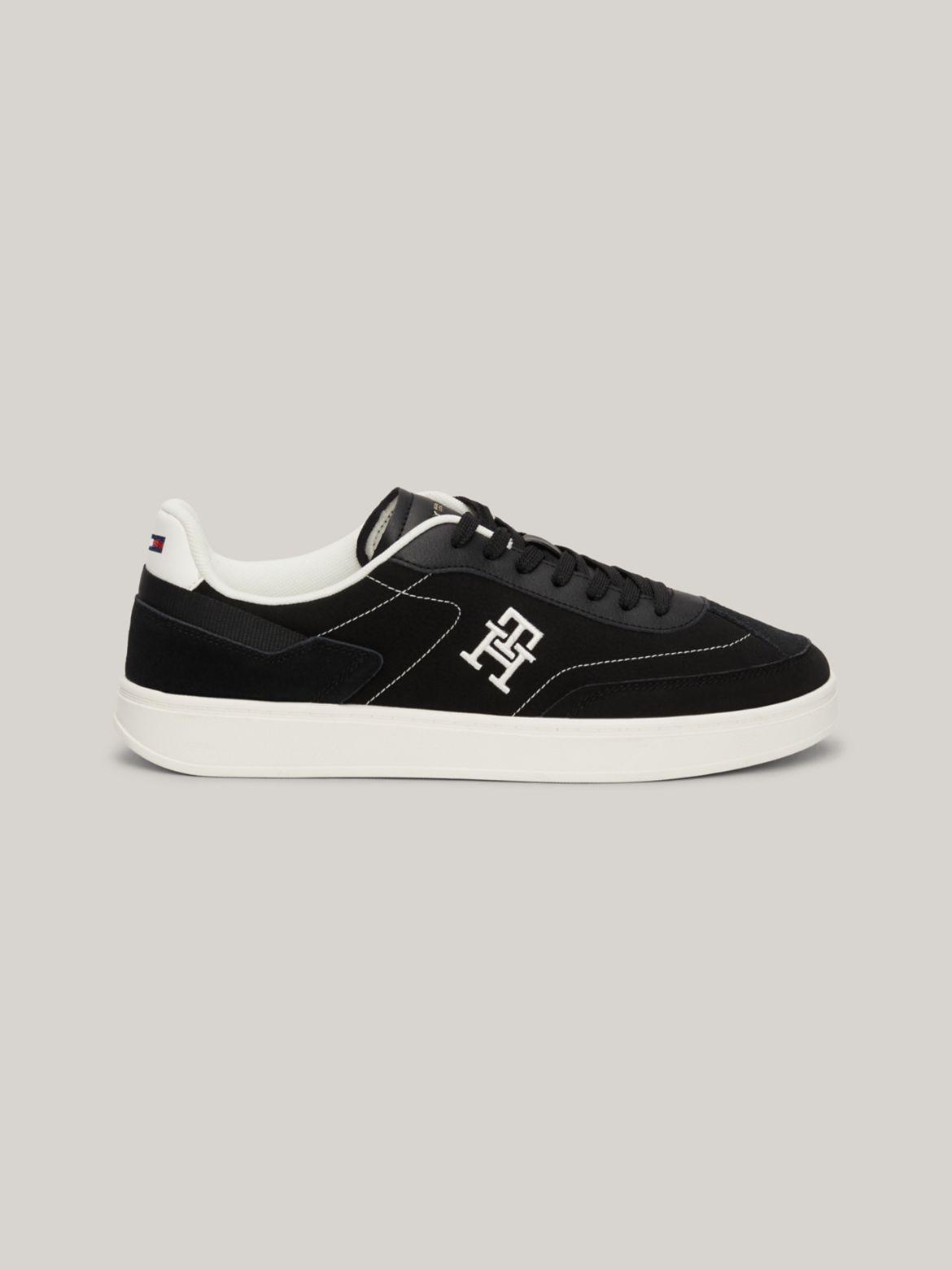 Tommy Hilfiger Women's TH Logo Mixed Texture Sneaker - Black - US 6.5 / EU 37 Product Image