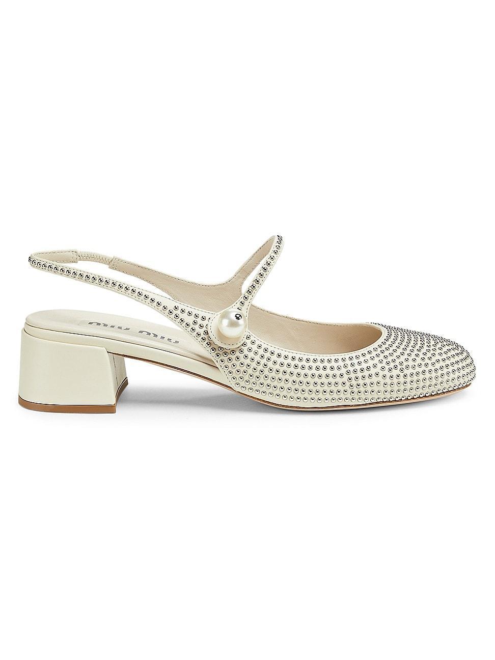 Womens Studded 35MM Leather Slingback Pumps product image