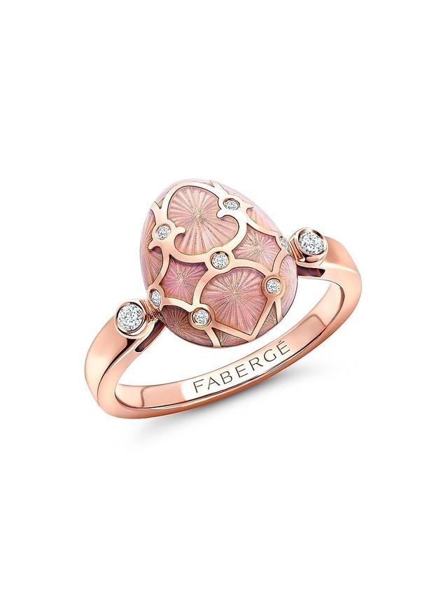 Womens Heritage Rose Gold Diamond & Pink Guilloch Enamel Egg Ring Product Image